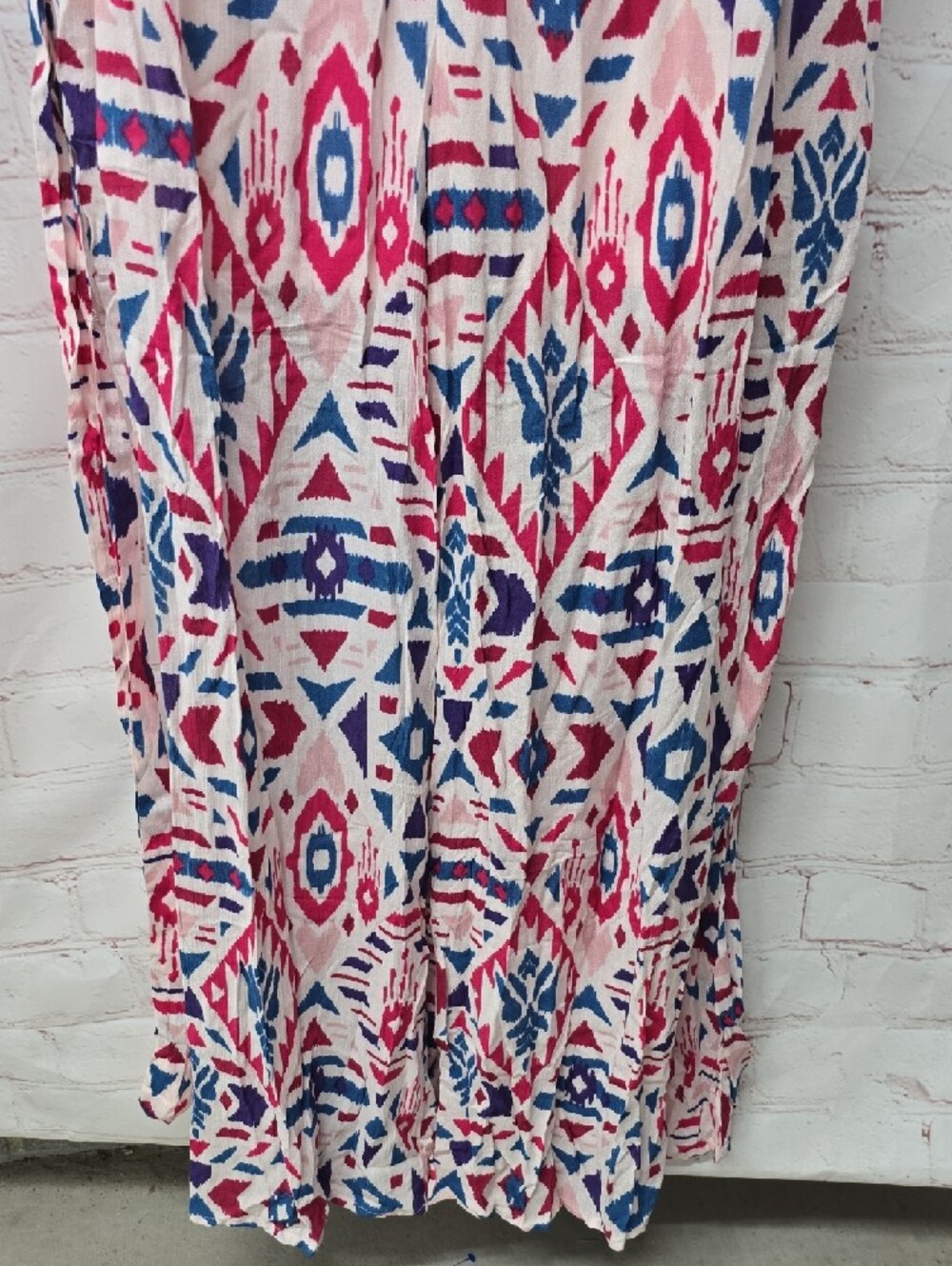 Emily Wonder Spaghetti Strap Jumpsuit Pink & Blue Geometric Print W Belt Size 2x - Picture 6 of 16